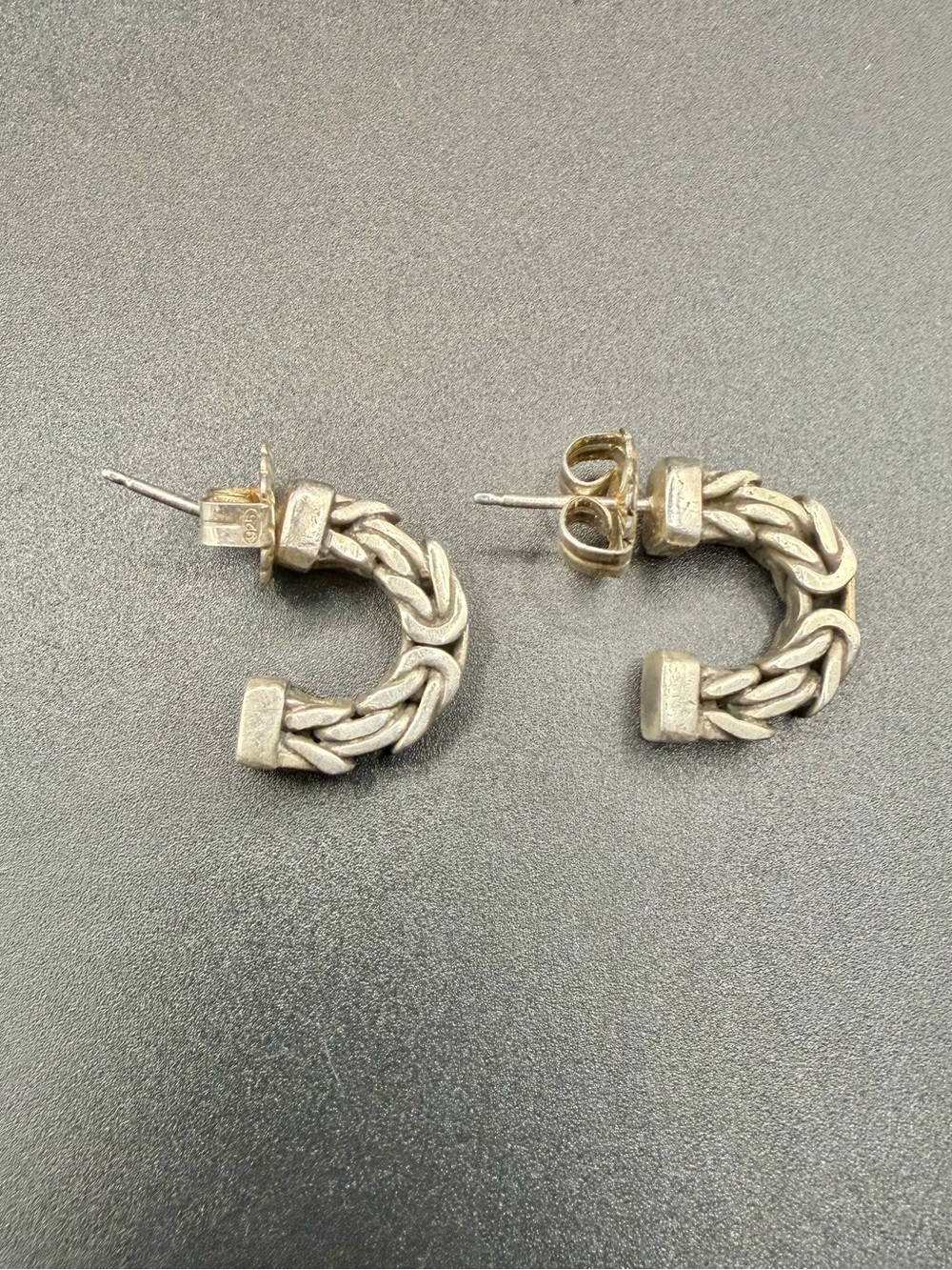 Sterling Silver 925 Byzantine Half Hoop Earrings Drop Dangle Push Back Jewelry